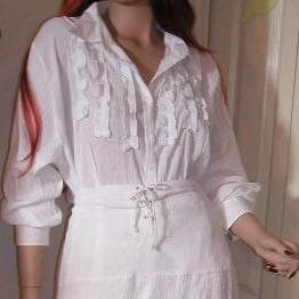 PEASANT~White Gauze~Lace-Up Skirt&Top
